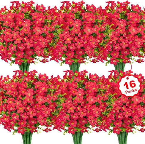 16 Bundles Artificial Flowers for Outdoors Decoration Fake Silk Flowers UV Resistant Faux Plastic Plants for Spring Summer Garden Yard Porch Window Box Home Indoor Outdoor Decor, Mixed in Kuwait