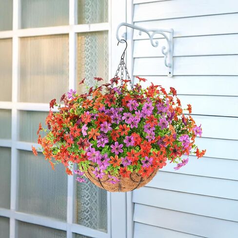 Inqcmy Faux Faux Hanging Flower Plants سلة لزينة الربيع في الهواء الطلق ، حرير مزيف ملون في زارع الأشعة فوق البنفسجية واقعيًا مقاومًا خارج المنزل الشرفة الشرفة خارج المنزل in Kuwait
