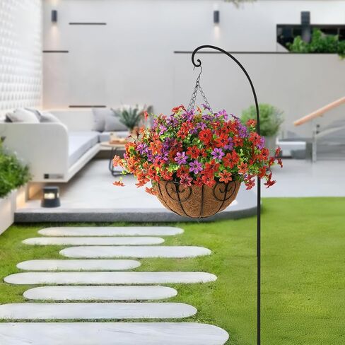 Inqcmy Faux Faux Hanging Flower Plants سلة لزينة الربيع في الهواء الطلق ، حرير مزيف ملون في زارع الأشعة فوق البنفسجية واقعيًا مقاومًا خارج المنزل الشرفة الشرفة خارج المنزل in Kuwait