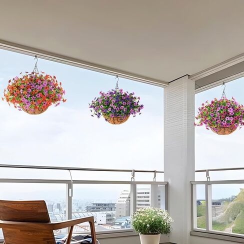 Inqcmy Faux Faux Hanging Flower Plants سلة لزينة الربيع في الهواء الطلق ، حرير مزيف ملون في زارع الأشعة فوق البنفسجية واقعيًا مقاومًا خارج المنزل الشرفة الشرفة خارج المنزل in Kuwait