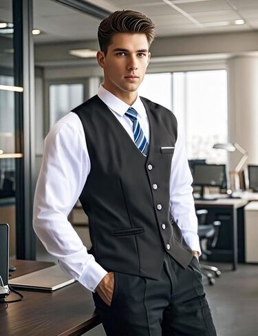 Mens Suit Vest, Business Formal Dress Vest for Men Solid Slim Fit Waistcoat, S-3XL in Saudi Arabia