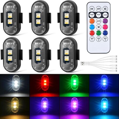 4 قطع أضواء LED ستروب لاسلكية مع جهاز تحكم عن بعد، 8 ألوان قابلة للشحن أضواء LED مضادة للتصادمات LED أضواء تحذير للطوارئ للسيارة والدراجة النارية والطائرات بدون طيار in Saudi Arabia