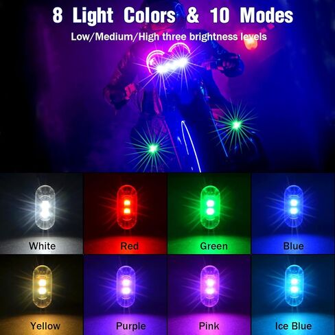 4 قطع أضواء LED ستروب لاسلكية مع جهاز تحكم عن بعد، 8 ألوان قابلة للشحن أضواء LED مضادة للتصادمات LED أضواء تحذير للطوارئ للسيارة والدراجة النارية والطائرات بدون طيار in Saudi Arabia