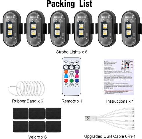 4 قطع أضواء LED ستروب لاسلكية مع جهاز تحكم عن بعد، 8 ألوان قابلة للشحن أضواء LED مضادة للتصادمات LED أضواء تحذير للطوارئ للسيارة والدراجة النارية والطائرات بدون طيار in Saudi Arabia