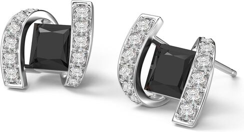 18K White Gold Plated Sterling Silver Square Princess Cut Cubic Zirconia Stud Earrings for Women Square Diamond CZ Stud Earrings for Women Hypoallergenic in Saudi Arabia