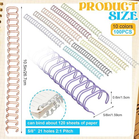 100 Pcs Metal Double Loop Binding Wires 9/16" Bulk Cinch Binding Wires Double Spiral Binding Ring Coil 10 Colors Twin Binding Spines Combs 23 Holes 2: 1 Pitch Cinch Binding Machine Wire in Saudi Arabia
