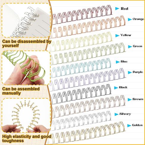 100 Pcs Metal Double Loop Binding Wires 9/16" Bulk Cinch Binding Wires Double Spiral Binding Ring Coil 10 Colors Twin Binding Spines Combs 23 Holes 2: 1 Pitch Cinch Binding Machine Wire in Saudi Arabia
