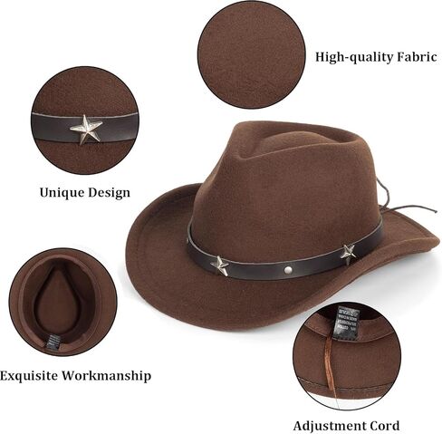INOGIH Kids Western Cowboy Hat - Vintange BrownWide-Brim Felt Fedora Cowgirl Hat for 3-7 Years Boys Girls in Saudi Arabia