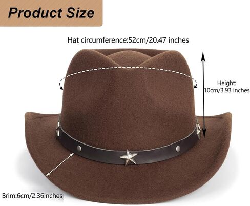 INOGIH Kids Western Cowboy Hat - Vintange BrownWide-Brim Felt Fedora Cowgirl Hat for 3-7 Years Boys Girls in Saudi Arabia