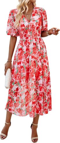 Womens Floral Floring Wrap v Neck Midi Dress Short Sleeve Lext Least in Kuwait