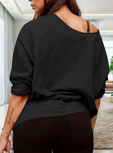 Hilinker Women's Sexy Off Shoulder Sweatshirt Long Sleeve Hollow Out Sweatshirts in Saudi Arabia