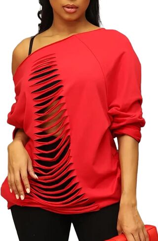 Hilinker Women's Sexy Off Shoulder Sweatshirt Long Sleeve Hollow Out Sweatshirts in Saudi Arabia