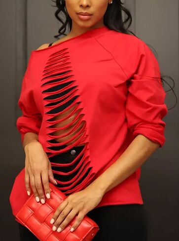 Hilinker Women's Sexy Off Shoulder Sweatshirt Long Sleeve Hollow Out Sweatshirts in Saudi Arabia