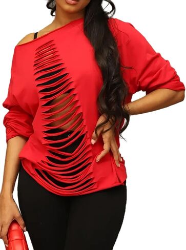 Hilinker Women's Sexy Off Shoulder Sweatshirt Long Sleeve Hollow Out Sweatshirts in Saudi Arabia