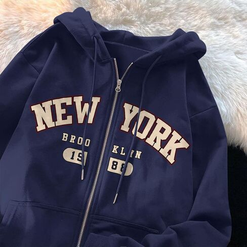 New York Graphic Zip Up Hoodies for Women Full Zip Hoodie Letter Jackets College Zipper Sweatshirts with Pockets in Saudi Arabia