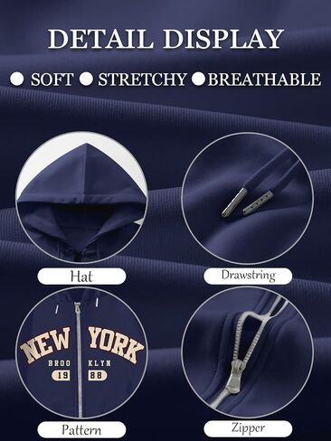 New York Graphic Zip Up Hoodies for Women Full Zip Hoodie Letter Jackets College Zipper Sweatshirts with Pockets in Saudi Arabia