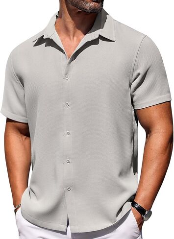 COOFANDY Mens Short Sleeve Button Down Shirts Waffle Shirt Casual Beach Summer Shirts Wrinkle Free Vacation Shirts in Saudi Arabia