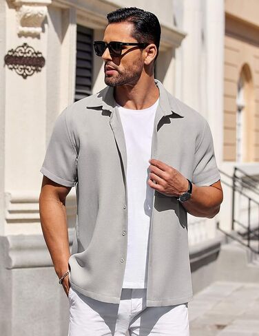 COOFANDY Mens Short Sleeve Button Down Shirts Waffle Shirt Casual Beach Summer Shirts Wrinkle Free Vacation Shirts in Saudi Arabia