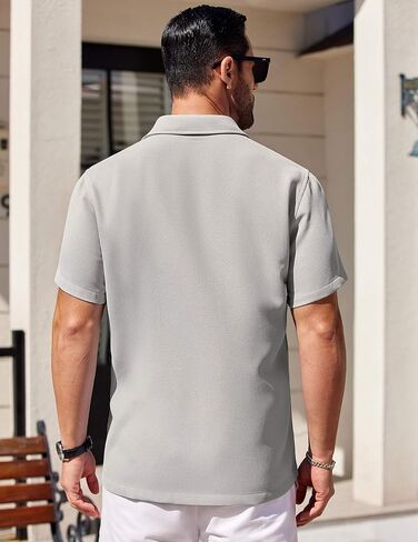 COOFANDY Mens Short Sleeve Button Down Shirts Waffle Shirt Casual Beach Summer Shirts Wrinkle Free Vacation Shirts in Saudi Arabia