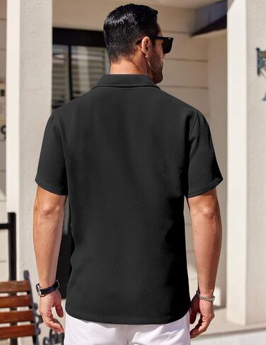 COOFANDY Mens Short Sleeve Button Down Shirts Waffle Shirt Casual Beach Summer Shirts Wrinkle Free Vacation Shirts in Saudi Arabia