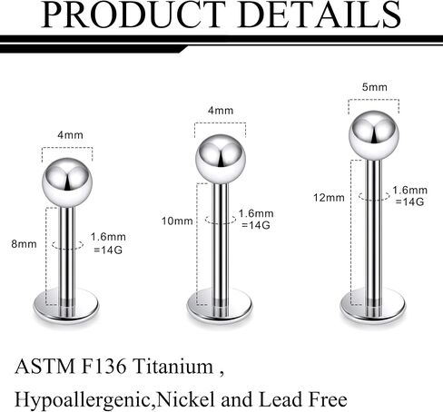 Ruifan Titanium Flat Back Lip Rings Externally Threaded Earrings Studs Nose Rings 20G 18G 16G 14G Ball Spike Tragus Cartilage Lobe Rook Helix Conch Labret Medusa Nostril Piercing Jewelry for Women Men in Saudi Arabia