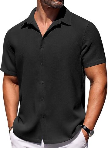 COOFANDY Mens Short Sleeve Button Down Shirts Waffle Shirt Casual Beach Summer Shirts Wrinkle Free Vacation Shirts in Saudi Arabia