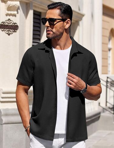 COOFANDY Mens Short Sleeve Button Down Shirts Waffle Shirt Casual Beach Summer Shirts Wrinkle Free Vacation Shirts in Saudi Arabia