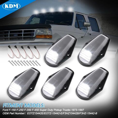 KDM Clear Lens LED CAB ROOP Top Lights Assembly FING 1973-1997 FORD F150 F250 F350 F450 Super Duty ، Hauted Runnance White White ، 5pcs Pack in Saudi Arabia