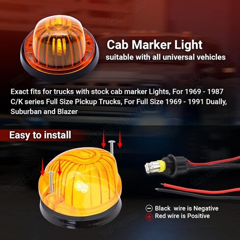 TMH 5 PCS 3.3 بوصة عدسة مدخنة + T10 AMBER LED Marker Marker Lights for C/K Chevrolet K30 Pickup Dialy K10 K20 Suburban C10 Pickup K5 Blazer C70 C60 C50 1969-1987 in Kuwait