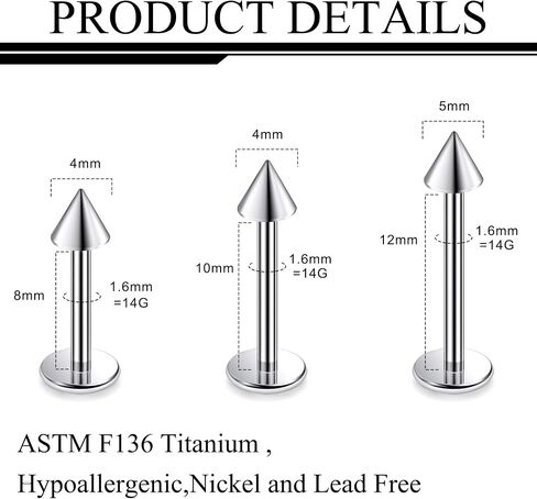 Ruifan Titanium Flat Back Lip Rings Externally Threaded Earrings Studs Nose Rings 20G 18G 16G 14G Ball Spike Tragus Cartilage Lobe Rook Helix Conch Labret Medusa Nostril Piercing Jewelry for Women Men in Saudi Arabia