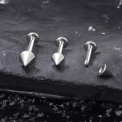 Ruifan Titanium Flat Back Lip Rings Externally Threaded Earrings Studs Nose Rings 20G 18G 16G 14G Ball Spike Tragus Cartilage Lobe Rook Helix Conch Labret Medusa Nostril Piercing Jewelry for Women Men in Saudi Arabia