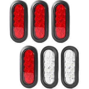 QWORK 6Pcs 6 Inch Oval LED Trailer Lights, Red & White, 10 LEDs Each