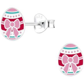 ICYROSE Solid 925 Sterling Silver Pastel colors Easter Egg Stud Earrings (Hypoallergenic nickel free)