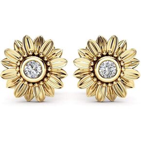 Lywjyb Birdgot Sunflower Earrings Women Fashion Elegant Rhinestone Golden Silver Earrings