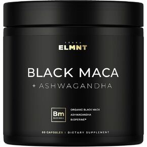 Elmnt 40،000mg 40x قوة عضوية أسود Maca Root + Ashwagandha - #1 1 كبسولات جذر Maca سوداء للرجال تكملة 100 ٪ مكا بيروانا 40: 1 خلاصة Maca Powder Pills الذكور الداعم