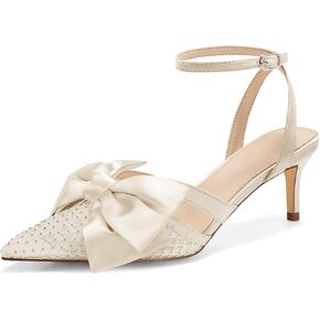 Coutgo Womens Histten Low Heels Hinestone Mesh Bow Cheels مغلق مضخات حزام كاحل مدببة in Kuwait