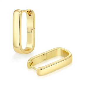 925 Sterling Silver Small Hoop Earrings for Women Small Square Hypoallergenic 14K Gold Plated Hoop Earrings Geometric Minimalist U Shape Rectangle Hoops