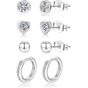 Loumileo 4pairs Sterling Silver Hoop أقراط Hypoallergenic 925 الأطواق الفضية للأقراط للنساء
