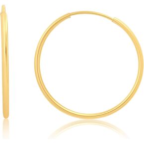 Solid 14k Gold Hoop Earrings for Women | 1mm Tube Yellow Gold Hoop Earrings 14k Real Gold | Flex Continuous Hoop Gold Earrings