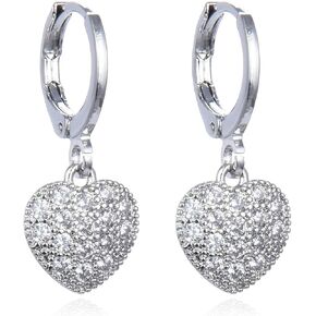 Sterling Silver Heart Hoop Earrings – Dainty Pave Crystal Drop Earrings for Women – Elegant Sparkling Cubic Zirconia Jewelry for Special Occasions