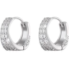 18K White Gold Plated Huggie Hoop Earrings 925 Sterling Silver with Sparkling 6A Cubic Zirconia Lightweight Hypoallergenic Hoops for Women