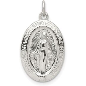 925 Sterling Silver Miraculous Medal Pendant (L- 24 mm, W- 13 mm)