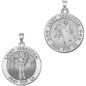 Picturesongold.com كرة السلة - Saint Sebastian Doubledside Medal Deed Dendal 3/4 بوصة في الفضة الاسترليني