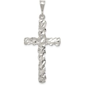 Solid 925 Sterling Silver Diamond -Cut Cross Pendant Nugget Charm - 54mm x 23mm