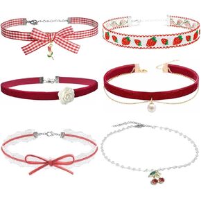 Nova & Aria Cchokers مجموعة للنساء القلب لؤلؤة القلاح زهرة زهرة القلادة فيلفيت لطيف الوردي الأزرق الأزرق الأسود قلادة قلادة كلاسيكية الوشم الملونة الدانتيل