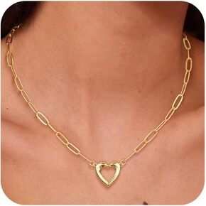 Carovo 18K الذهب الفضة مطلي بسلسلة الورق قلادة للنساء الحب حساس القلب قلادة رابط paperclip سلسلة القلادات للنساء