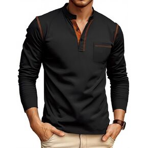 Men's Fashion Henley Short Sleeves T-Shirt Classic Henley Shirt Buttons Crewneck Pullover Top with Pocket