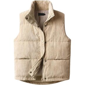 Womens Corduroy Puffer Vest Sleeveless Stand Collar Zip Up Snap Lightweight Jacket Padded Gilet Outerwear in Kuwait