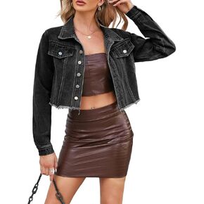 Women's Denim Jackets Long Sleeve Button Down Short Denim-Jacket Classic Cropped Jean Jacket with Pockets