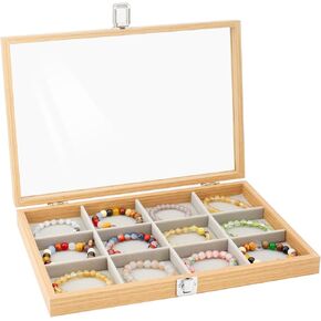 KOOAAICCHI Jewelry Tray Organizer with Clear Lid - 12 Grid Storage Display Case with Lock Earring Ring Organizer Showcase Gifts for Women-Green